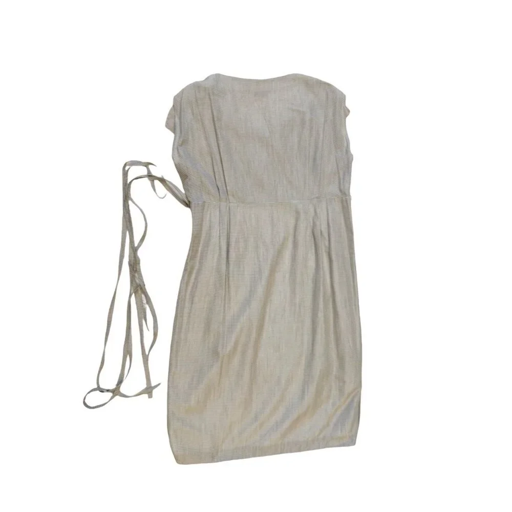 AMBALI Paris Dress US Size 10 Striped Pleated Taupe White Made in France Size 42 - Picture 6 of 12